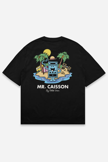 T-shirt Mr Caisson noir oversize, dos : Monsieur Caisson, personnage de sound system, Etilik Wear