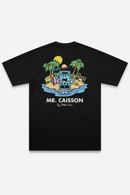 T-shirt Mr Caisson noir coupe régular, dos : Monsieur Caisson, personnage de sound system, Etilik Wear