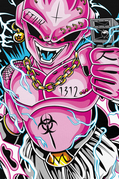 Majin Buu Bass noir, zoom sur l'impression du visuel, Etilik Wear