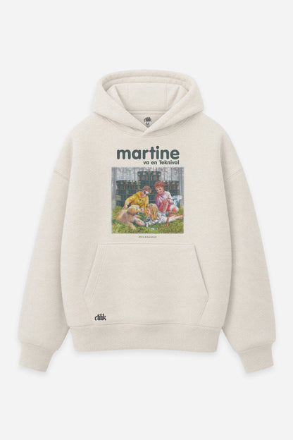 Hoodie Martine va en Teknival vanilla, face : bootleg de Martine, BD vintage détournée, free party teuf, Etilik Wear