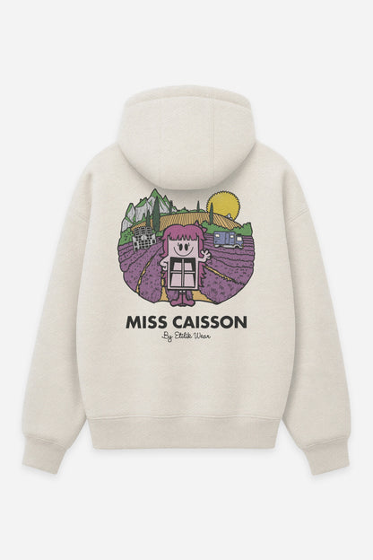 Hoodie Miss Caisson vanilla, dos : Madame Caisson, personnage enceinte de sound system, sweat à capuche Etilik Wear