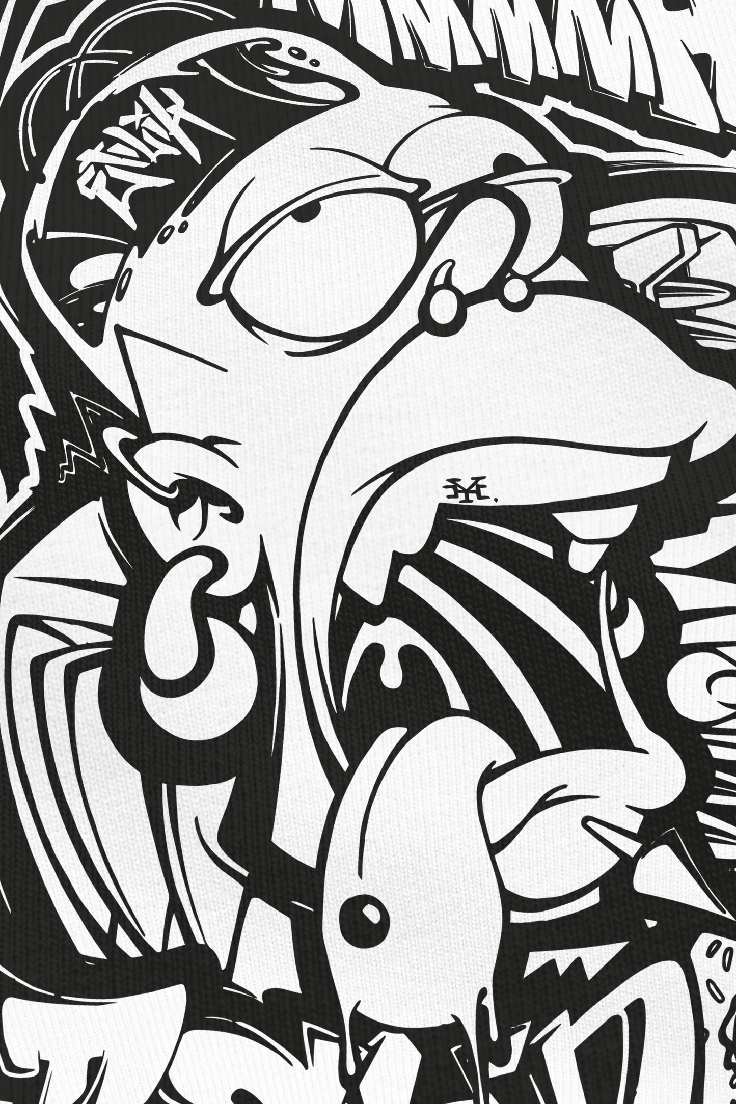 Mmmh Tekno blanc, zoom sur l'impression du visuel, Etilik Wear