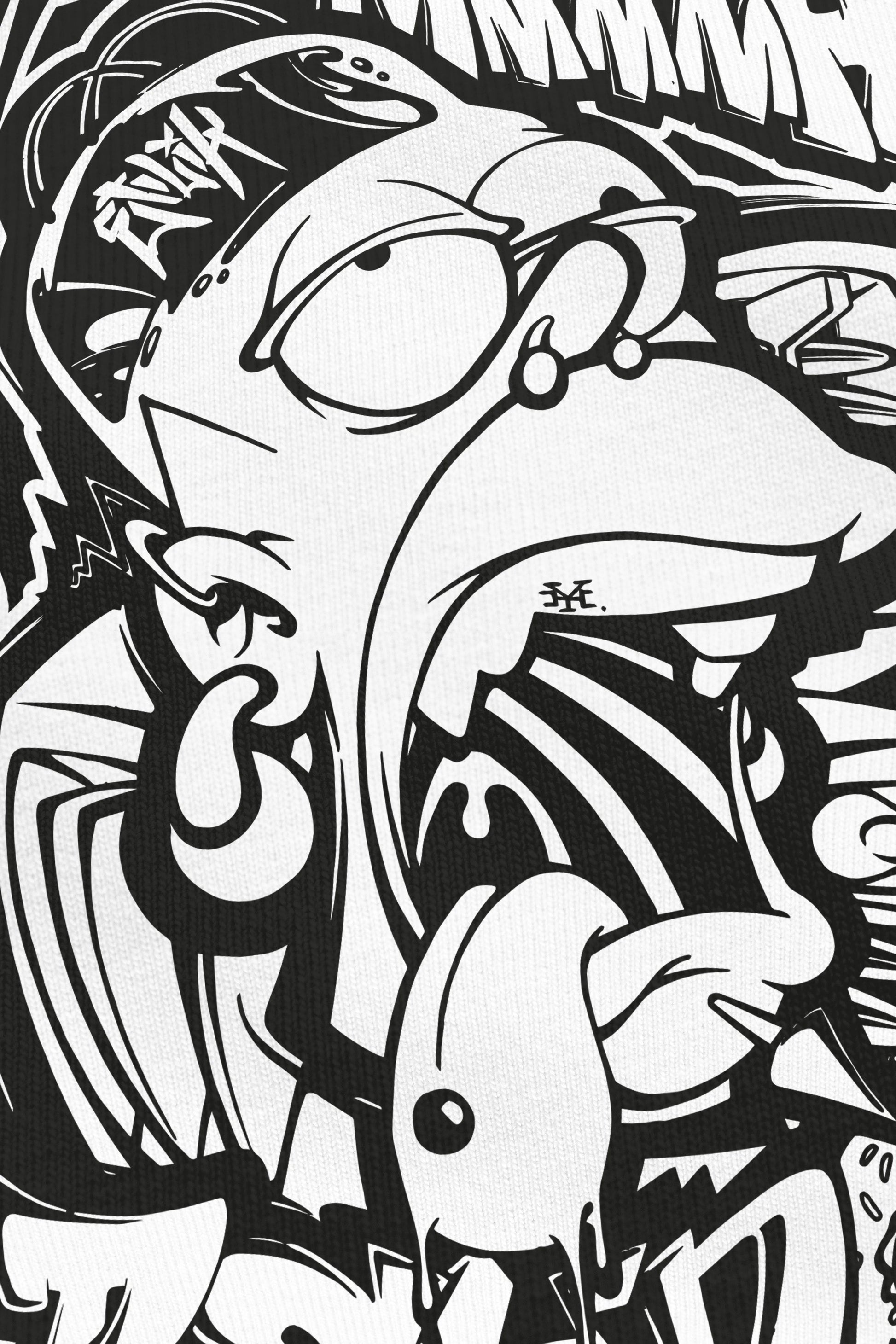 Mmmh Tekno blanc, zoom sur l'impression du visuel, Etilik Wear