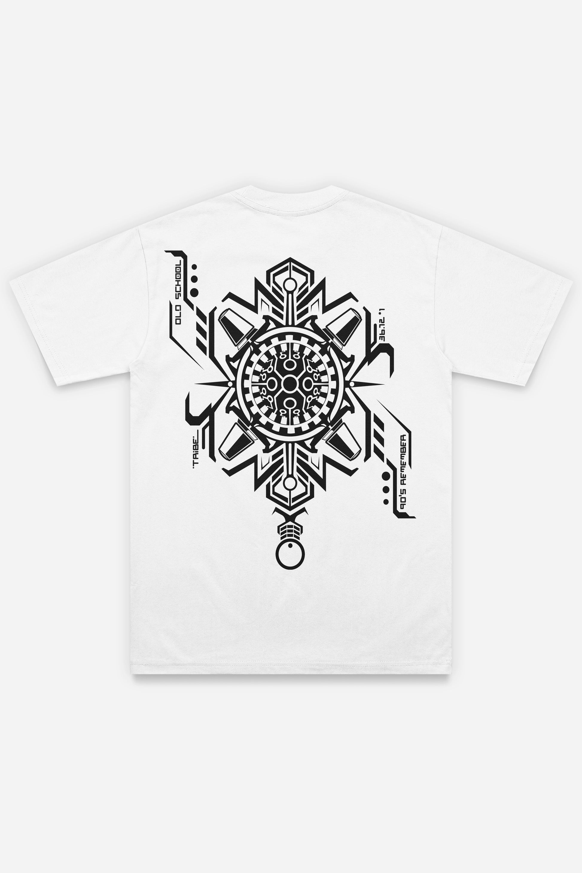 T-shirt OldSchool blanc régular, dos : design free party old school, teuf rave techno, Etilik Wear