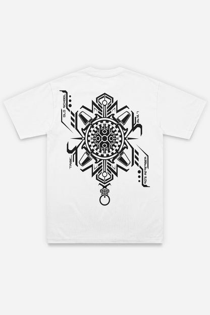 T-shirt OldSchool blanc régular, dos : design free party old school, teuf rave techno, Etilik Wear