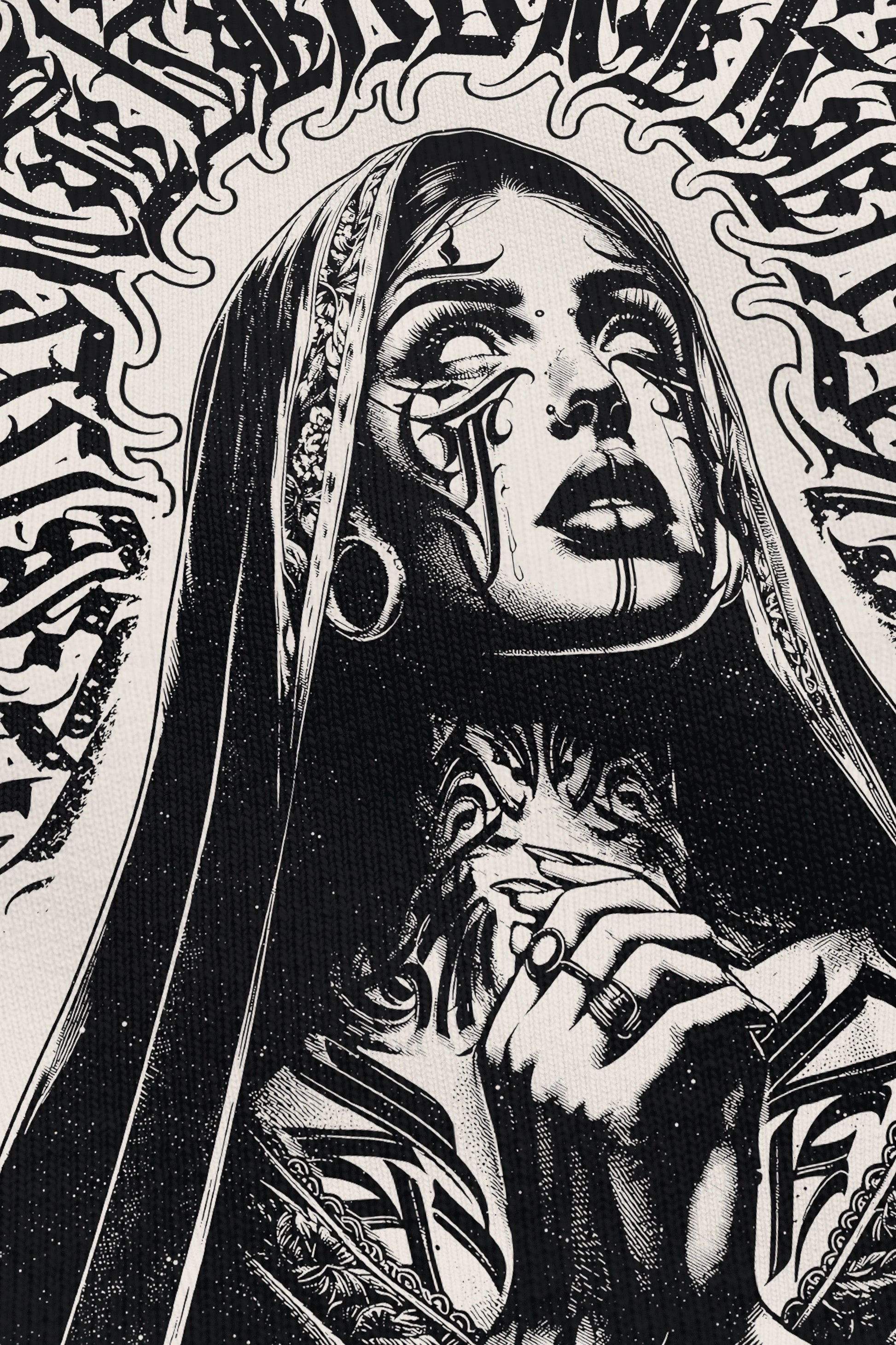 Pray for the Rave Vanilla, zoom sur l'impression du visuel, Etilik Wear