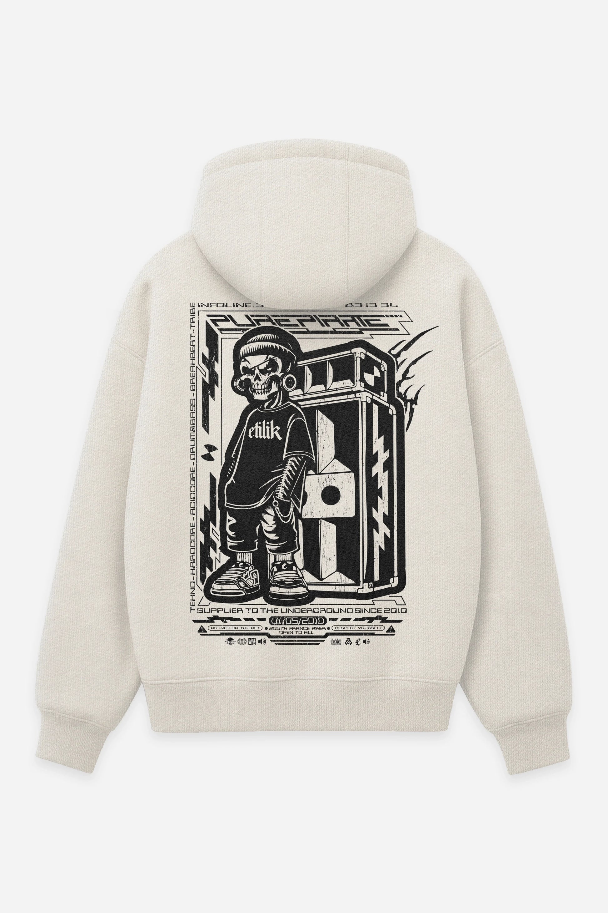Hoodie Pure Pirate vanilla, dos : design free party teuf rave, sweat à capuche Etilik Wear