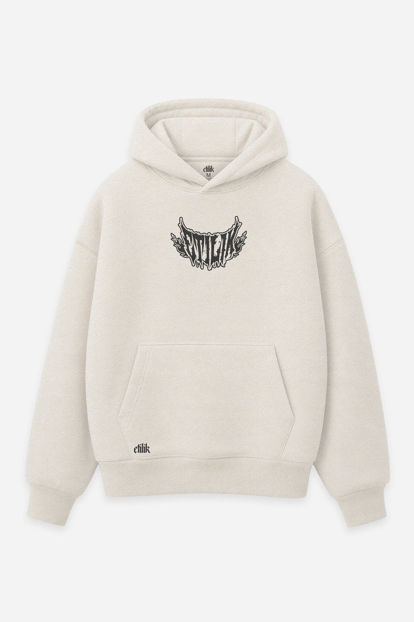 Hoodie Rave in Bogota vanilla, face : logo Etilik, design free party rave, sweat à capuche Etilik Wear