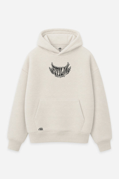 Hoodie Rave in Bogota vanilla, face : logo Etilik, design free party rave, sweat à capuche Etilik Wear