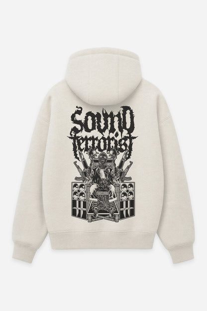 Hoodie Sound Terrorist vanilla, dos : Sound Terrorist par Etilik, design free party, sweat à capuche Etilik Wear