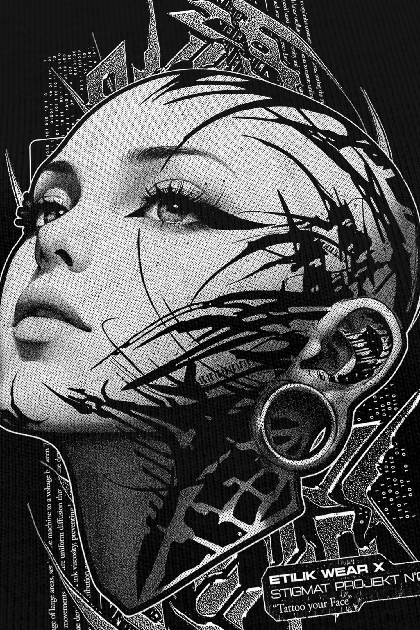 Tattoo Your Face noir, zoom sur l'impression du visuel, Etilik Wear