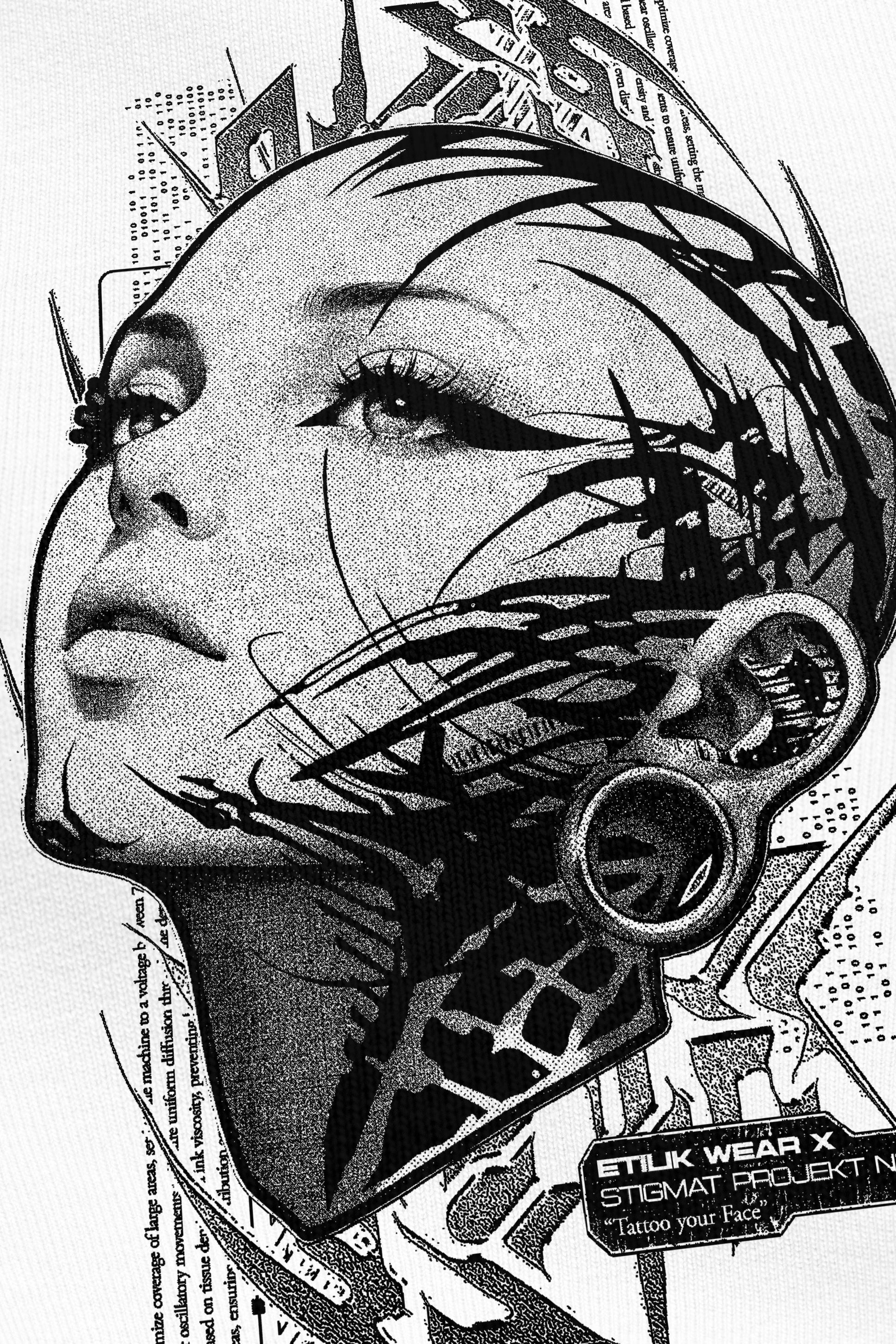 Tattoo your Face blanc, zoom sur l'impression du visuel, Etilik Wear