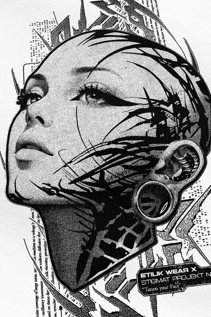 Tattoo your Face blanc, zoom sur l'impression du visuel, Etilik Wear
