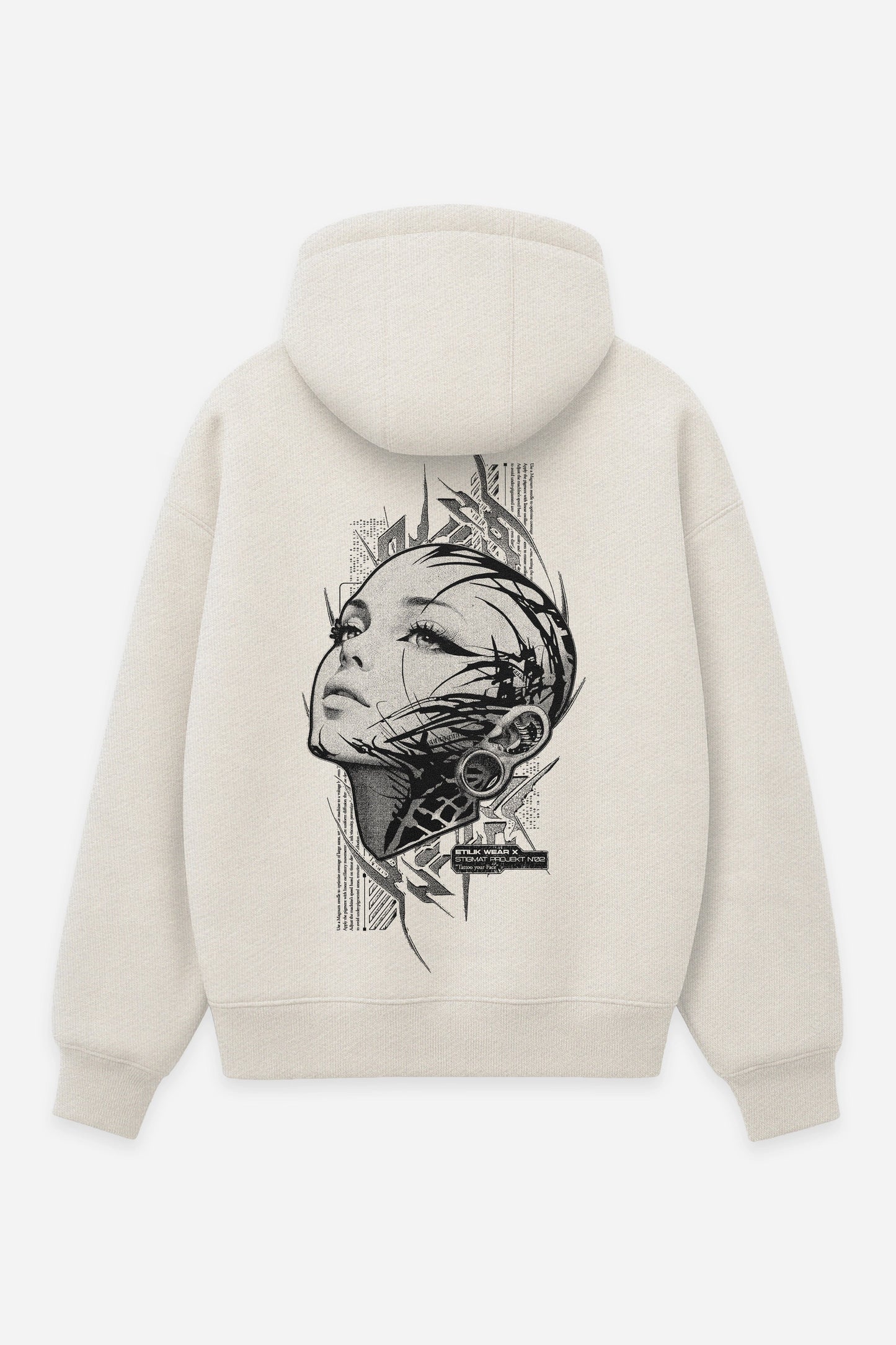 Hoodie Tattoo your Face vanilla, dos : design free party teuf rave, sweat à capuche Etilik Wear