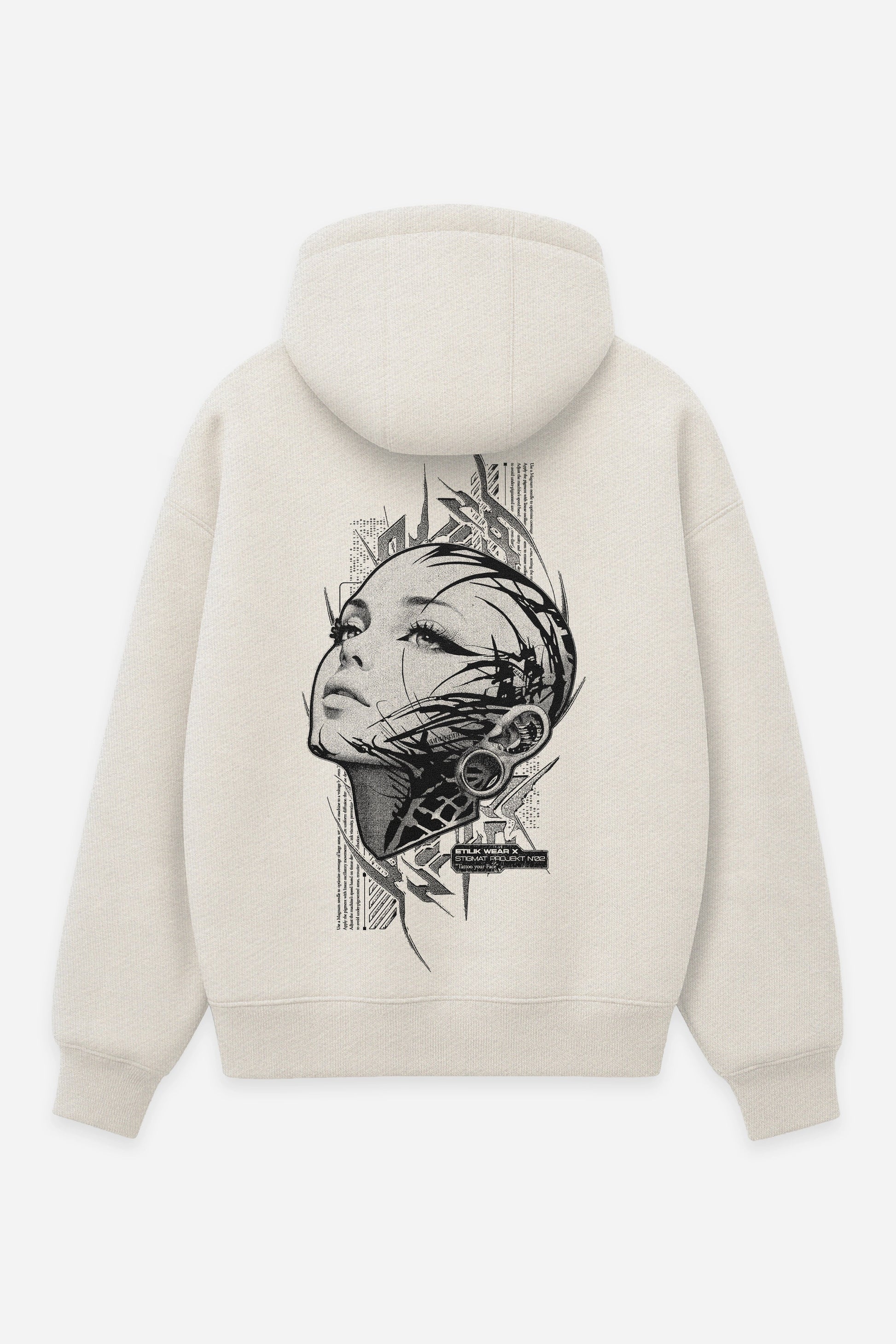 Hoodie Tattoo your Face vanilla, dos : design free party teuf rave, sweat à capuche Etilik Wear