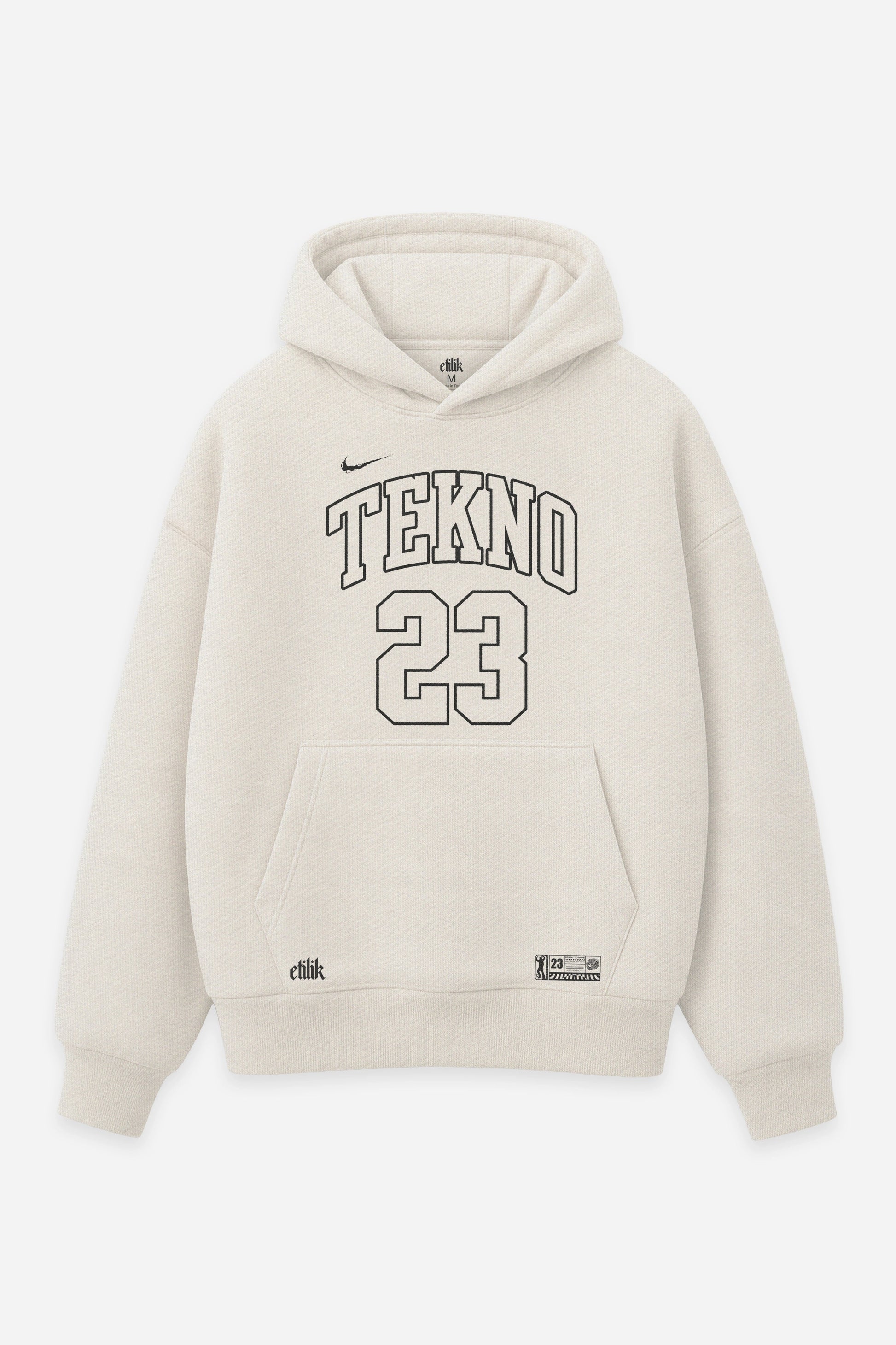 Hoodie 23 Tekno vanilla, face : logo Etilik, design free party teuf tekno, sweat à capuche Etilik Wear