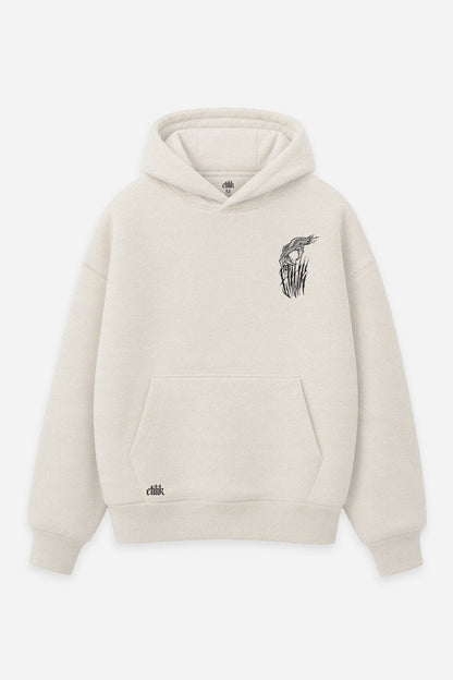 Hoodie The Raving Quest vanilla, face : logo Etilik, design free party rave, sweat à capuche Etilik Wear