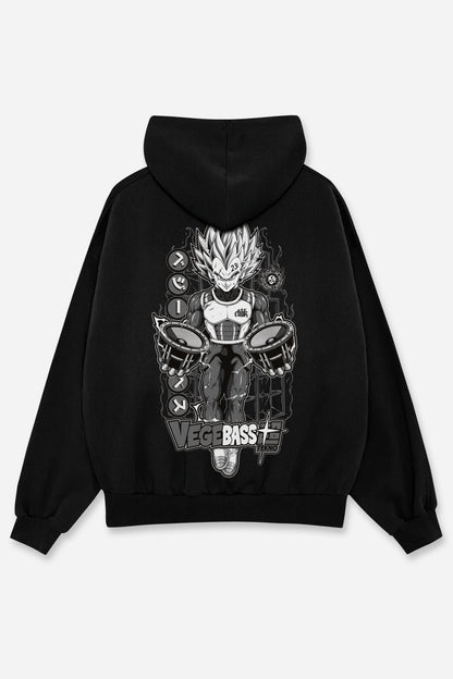 Hoodie Vegebass noir, coloris Grey, dos : bootleg de Vegeta Super Saiyan (Dragon Ball Z), sweat à capuche Etilik Wear