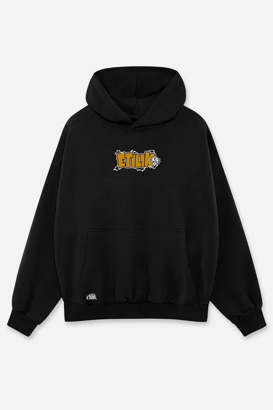 Hoodie Vegebass noir, face : logo Vegebass, bootleg de Vegeta (Dragon Ball Z), sweat à capuche Etilik Wear