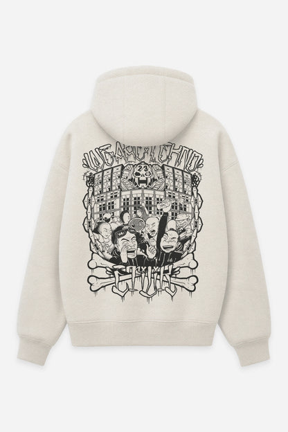 Hoodie We are Tekno vanilla, dos : design tattoo old school à iconographie religieuse, sweat à capuche Etilik Wear
