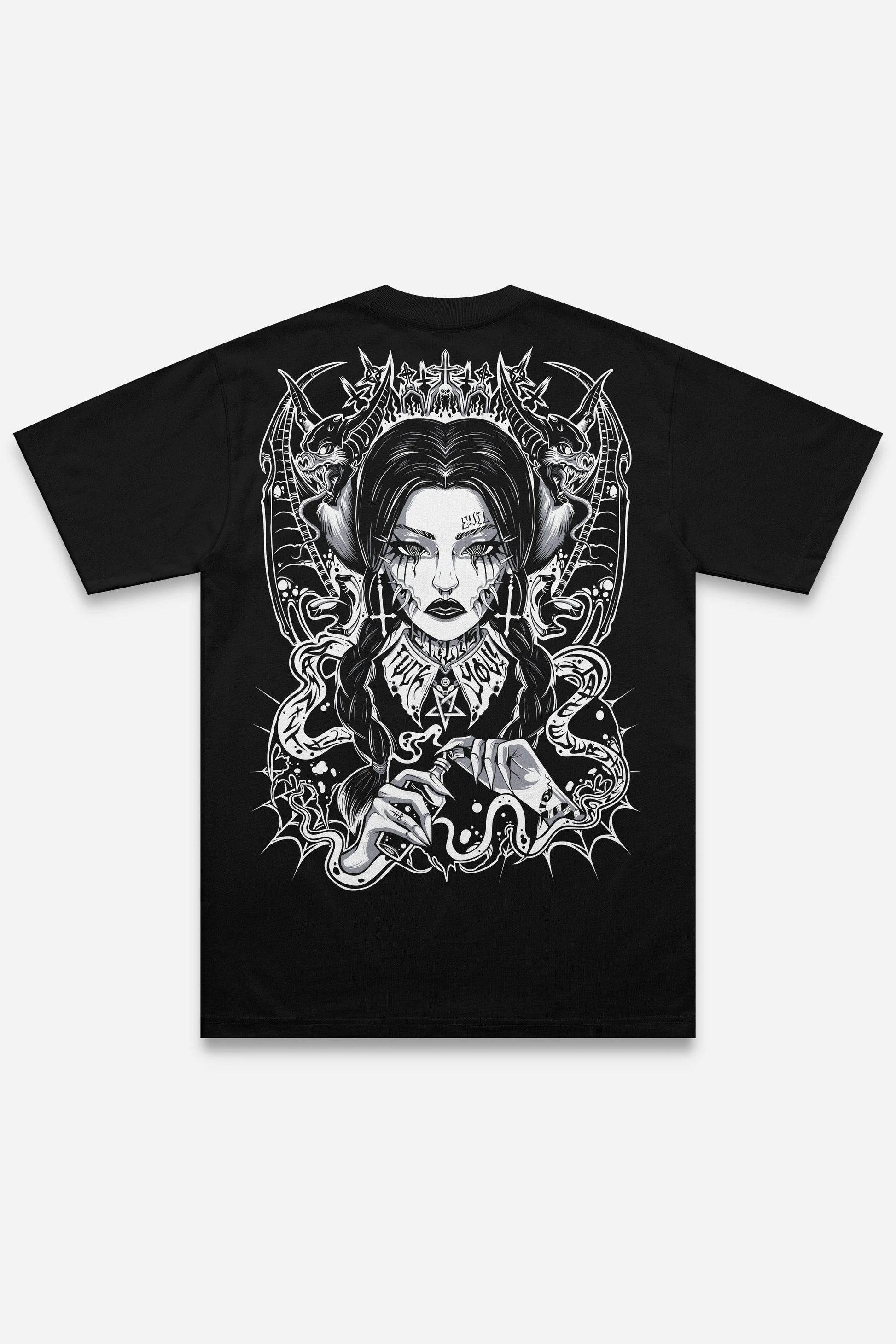 T-shirt Wednesday grey noir régular, dos : bootleg de Wednesday Addams, design pop culture, Etilik Wear