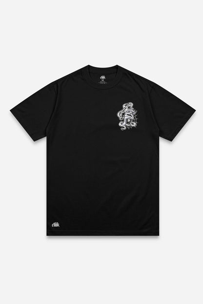 T-shirt Wednesday grey noir régular, face : bootleg de Wednesday Addams, design pop culture, Etilik Wear