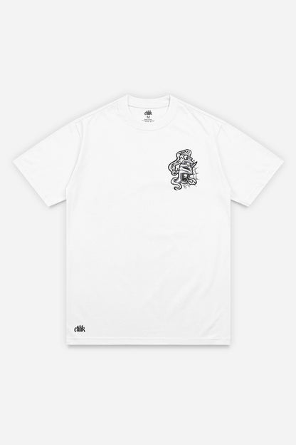 T-shirt Wednesday grey blanc régular, face : bootleg de Wednesday Addams, design pop culture, Etilik Wear
