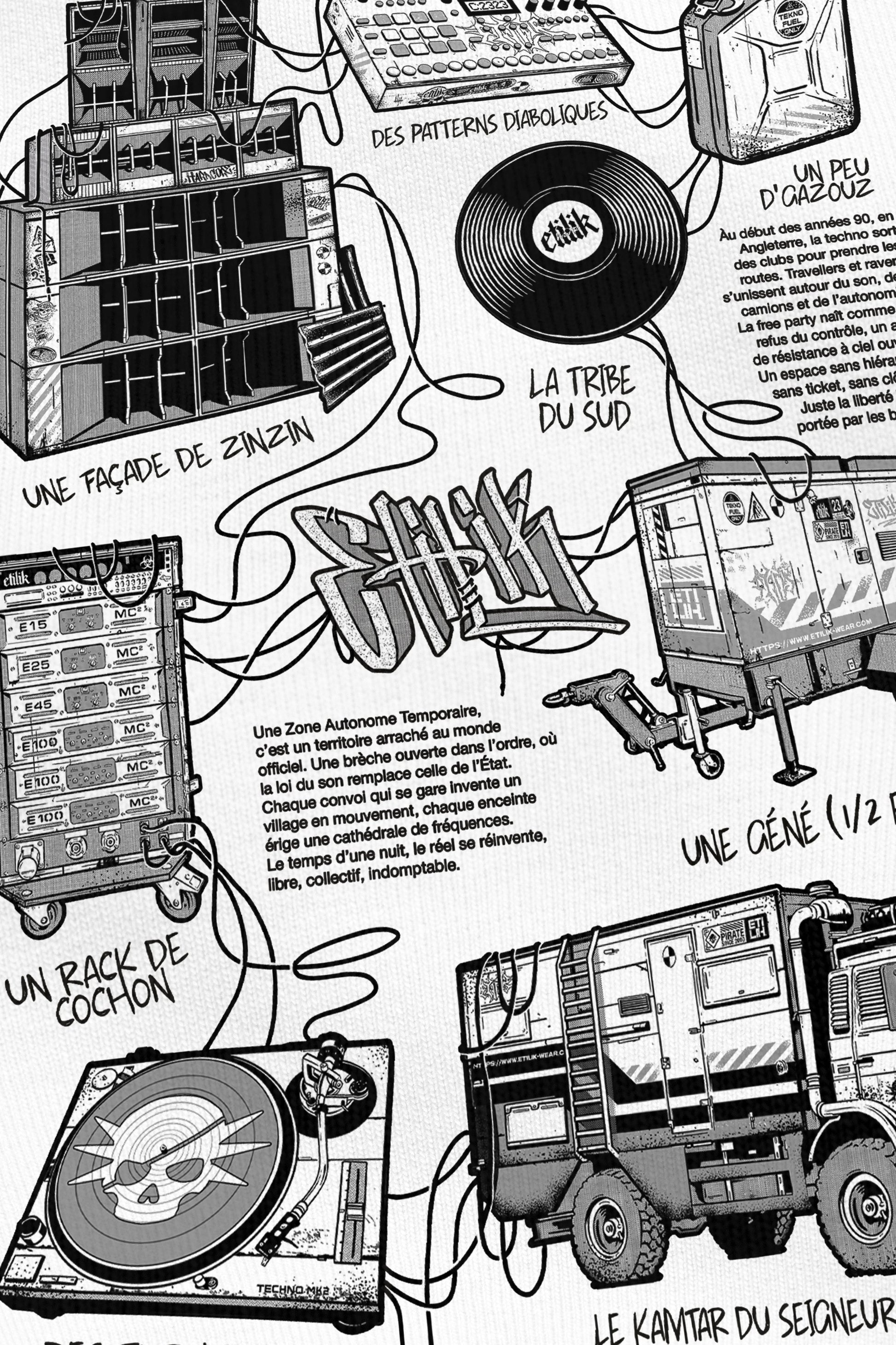 Zone Autonome Temporaire blanc, zoom sur l'impression du visuel, Etilik Wear