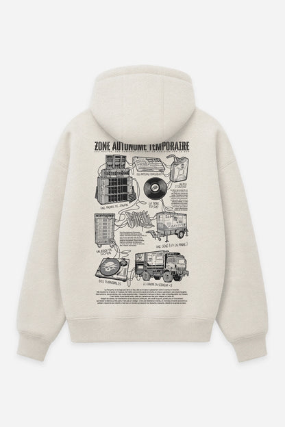 Hoodie Zone Autonome Temporaire vanilla, dos : design free party teuf rave, sweat à capuche Etilik Wear