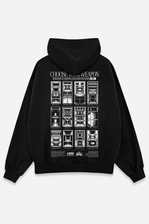 Hoodie Choose Your Weapon noir, dos : Choose Your Weapon par Etilik, design free party, sweat à capuche Etilik Wear