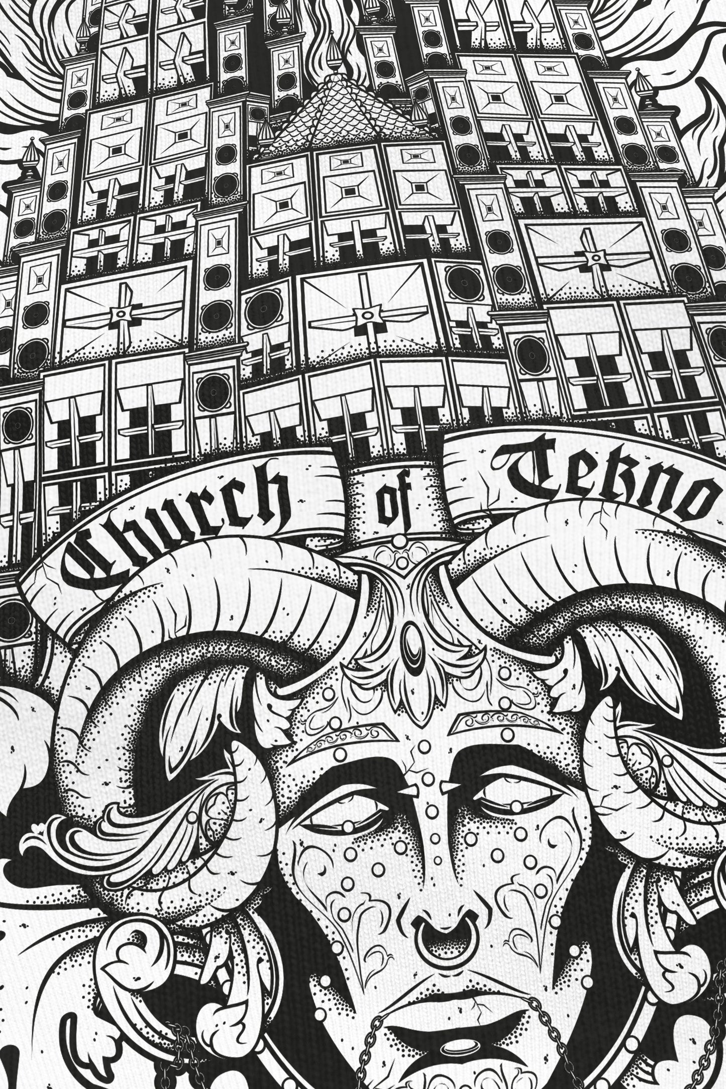 Church Of Tekno blanc, zoom sur l'impression du visuel, Etilik Wear