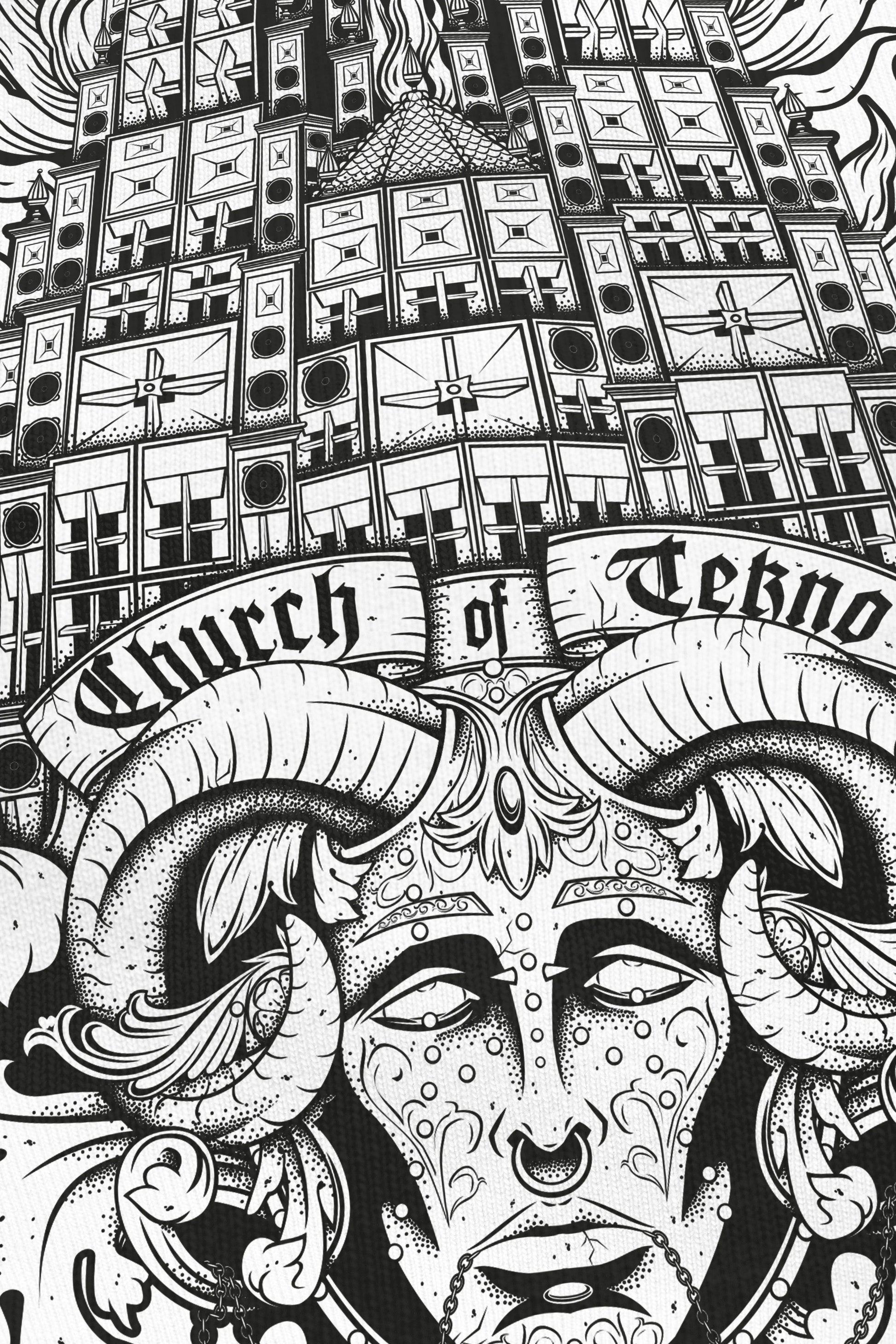 Church Of Tekno blanc, zoom sur l'impression du visuel, Etilik Wear
