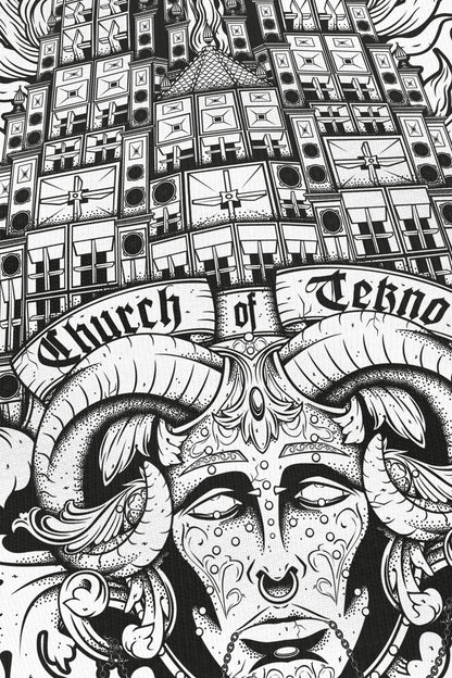 Church Of Tekno blanc, zoom sur l'impression du visuel, Etilik Wear