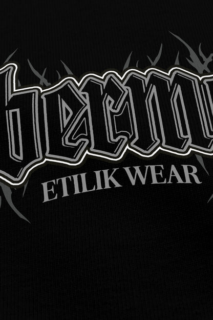 Gabbermeister Spike noir, zoom sur l'impression du visuel, Etilik Wear