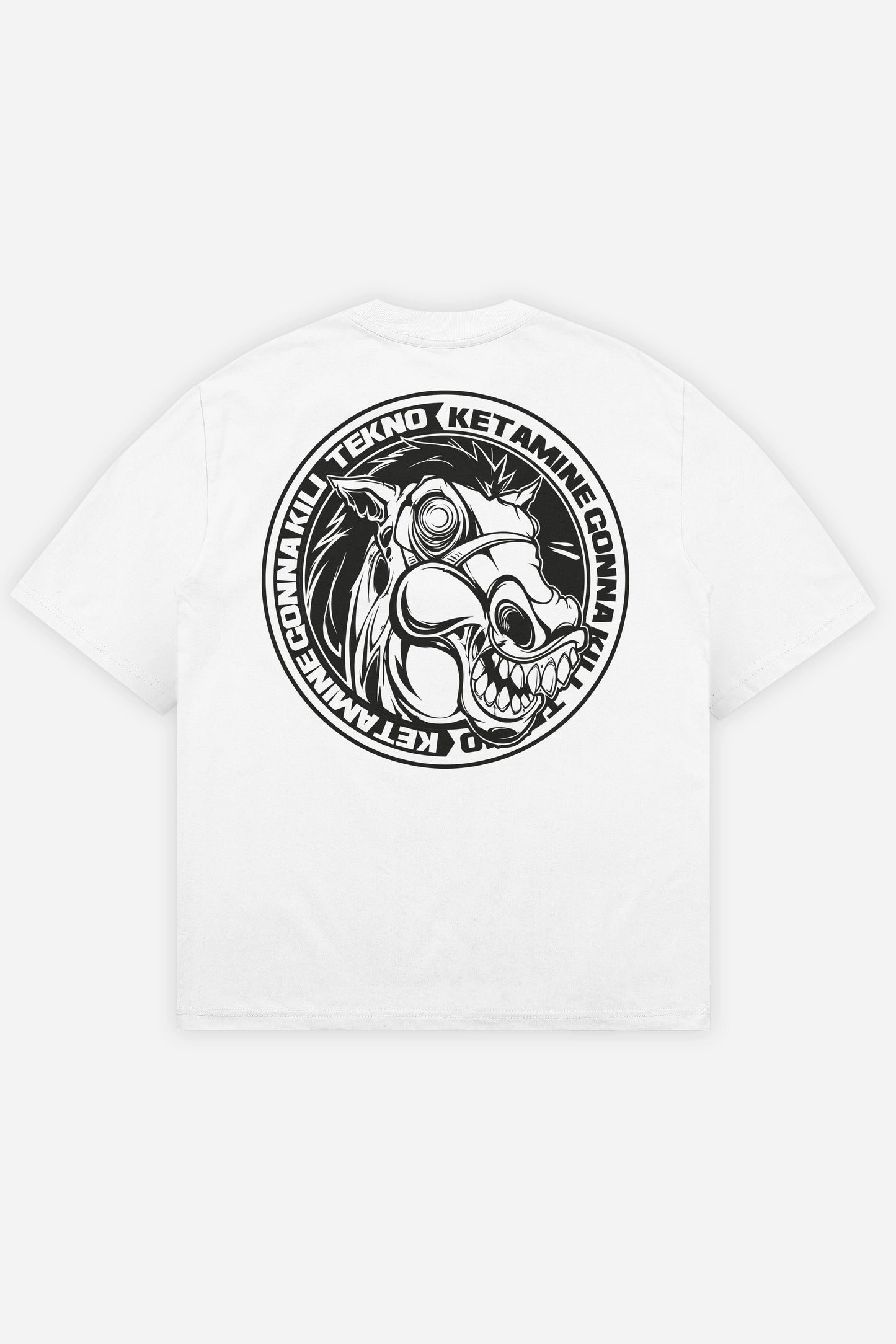 T-shirt Keta Kill Tekno blanc oversize, dos : design tekno hardcore, free party teuf rave, Etilik Wear