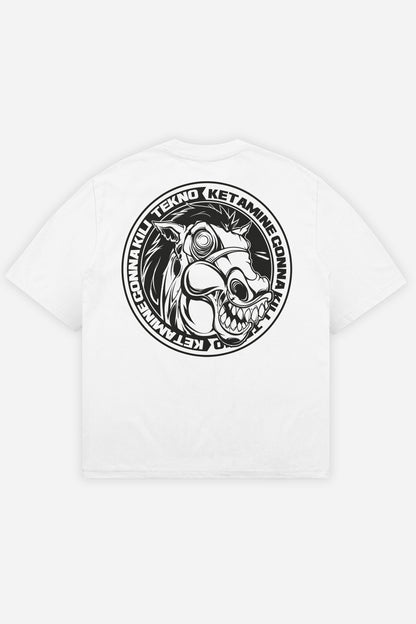 T-shirt Keta Kill Tekno blanc oversize, dos : design tekno hardcore, free party teuf rave, Etilik Wear