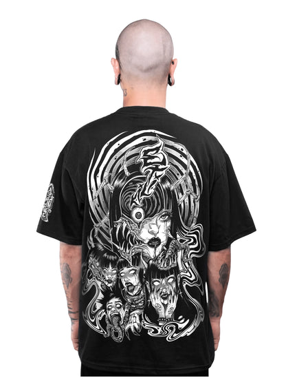 T-shirt Mental Disorder noir, dos : bootleg Junji Ito, design horror manga anime, Etilik Wear