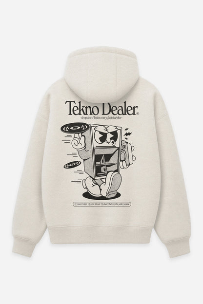 Hoodie Tekno Dealer vanilla, dos : Tekno Dealer par Etilik, design free party, sweat à capuche Etilik Wear