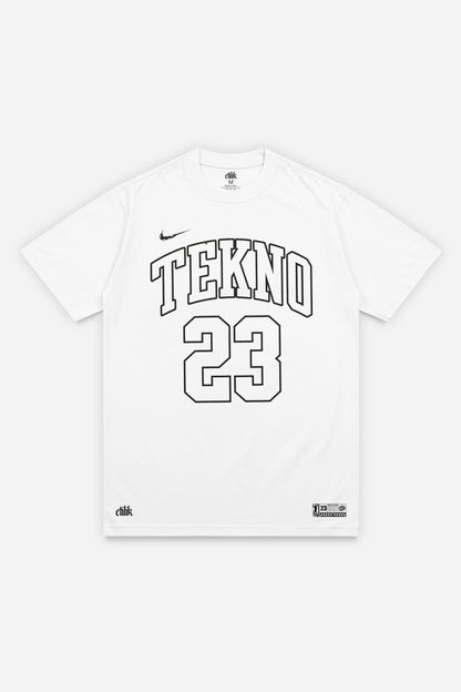T-shirt 23 Tekno blanc régular, face : design tekno signé Scalpel, free party teuf, Etilik Wear