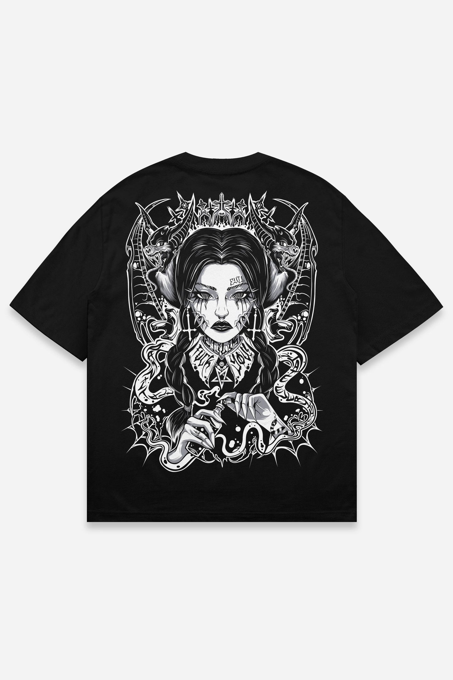 T-shirt Wednesday grey noir oversize, dos : bootleg de Wednesday Addams, design pop culture, Etilik Wear