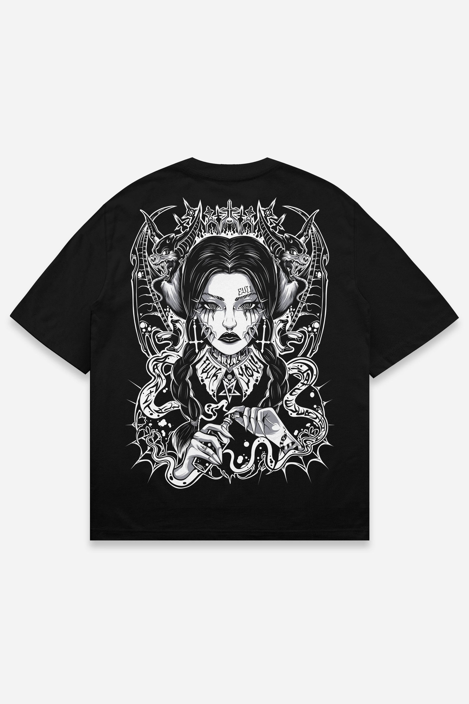T-shirt Wednesday grey noir oversize, dos : bootleg de Wednesday Addams, design pop culture, Etilik Wear